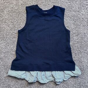 The Limited Navy Tank Top with Striped Ruffle Hem